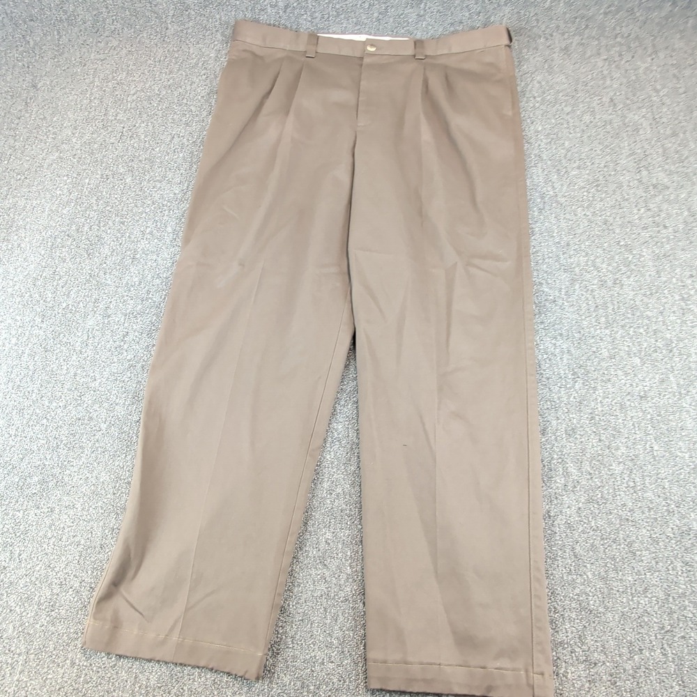 Oak Hill Mens Pleated Chino Pants 46x34 Cotton Stretch Brown Dress Trousers Big